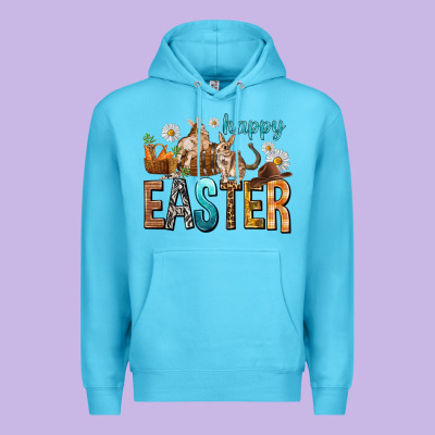 Happy Easter With Cowboy Easter Day Premium Hoodie Designed By Howdyjamesfarm