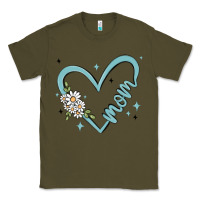 Army Green mom with heart and flowers Classic Tee - MaliasSmallBusiness