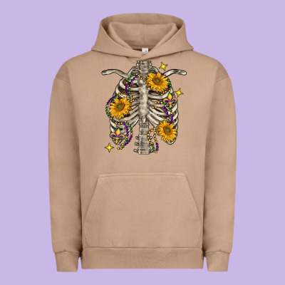Mardi Gras Chest Sunflowers Skeleton Urban Hoodie Designed By Fadigitalartstudio