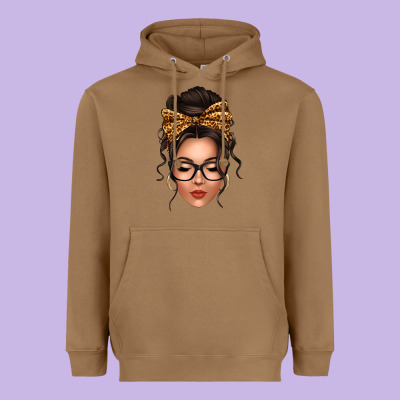 Caucasian Leopard Messy Bun Heavyweight Hoodie Designed By Texasbilliewilder
