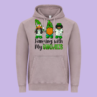 Hanging With My Gnomies African American Nurse Gnomies Vintage Hoodie Designed By Barkaloodesign