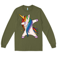 Army Green dabbing unicorn Long Sleeve Tee - MaliasSmallBusiness
