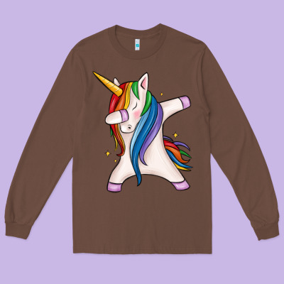 Dabbing Unicorn Long Sleeve Tee Designed By Maliassmallbusiness