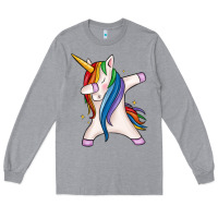 Heather Grey dabbing unicorn Long Sleeve Tee - MaliasSmallBusiness