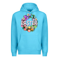 Ocean Blue Easter with eggs and daisy Easter Day Premium Hoodie - HowdyJamesFarm