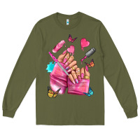 Army Green pink nail art hand Long Sleeve Tee - NancyCooperArtShop