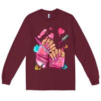 Burgundy pink nail art hand Long Sleeve Tee - NancyCooperArtShop