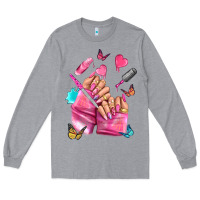 Heather Grey pink nail art hand Long Sleeve Tee - NancyCooperArtShop