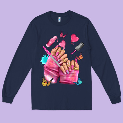Pink Nail Art Hand Long Sleeve Tee Designed By Nancycooperartshop