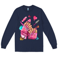 Navy pink nail art hand Long Sleeve Tee - NancyCooperArtShop