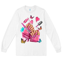White pink nail art hand Long Sleeve Tee - NancyCooperArtShop