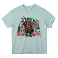 Arona dachshund dog pink  floral rainbow Heavy Core Tee - BarkalooDesign