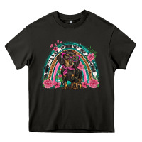Asphalt dachshund dog pink  floral rainbow Heavy Core Tee - BarkalooDesign