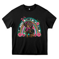 Black dachshund dog pink  floral rainbow Heavy Core Tee - BarkalooDesign
