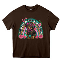 Chocolate Brown dachshund dog pink  floral rainbow Heavy Core Tee - BarkalooDesign