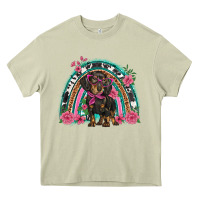 Mossy dachshund dog pink  floral rainbow Heavy Core Tee - BarkalooDesign