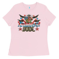 Bubblegum Pink All American dude 4th of July Ladies Tee - CowGirlArtShop