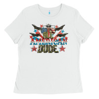 White All American dude 4th of July Ladies Tee - CowGirlArtShop