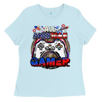 Baby Blue All American gamer 4th of july Ladies Tee - CowGirlArtShop