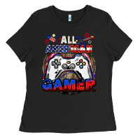 Black All American gamer 4th of july Ladies Tee - CowGirlArtShop