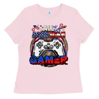 Bubblegum Pink All American gamer 4th of july Ladies Tee - CowGirlArtShop
