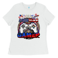 White All American gamer 4th of july Ladies Tee - CowGirlArtShop