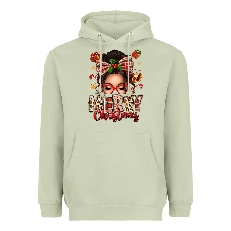 Merry Christmas Messy Bun Heavyweight Hoodie by texasbilliewilder | Teevron