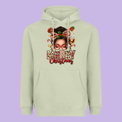Merry Christmas Messy Bun Heavyweight Hoodie Designed By Texasbilliewilder