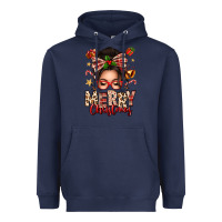 Navy merry christmas messy bun Heavyweight Hoodie - texasbilliewilder