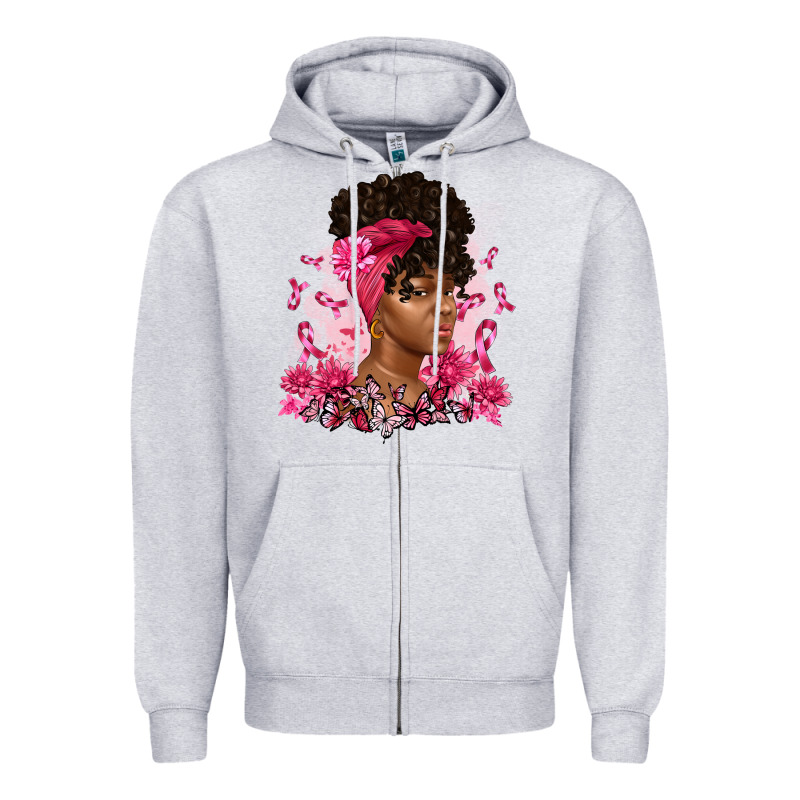 Breast Cancer Afro Woman Zipper Hoodie by Artiststas | Teevron