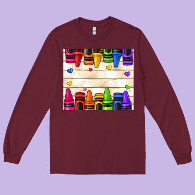 Custom Teacher Name Crayons Long Sleeve Tee Designed By Nancycooperartshop