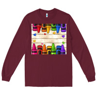 Burgundy custom teacher name crayons Long Sleeve Tee - NancyCooperArtShop