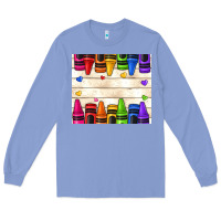 Colony Blue custom teacher name crayons Long Sleeve Tee - NancyCooperArtShop