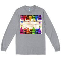 Heather Grey custom teacher name crayons Long Sleeve Tee - NancyCooperArtShop