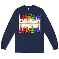 Navy custom teacher name crayons Long Sleeve Tee - NancyCooperArtShop