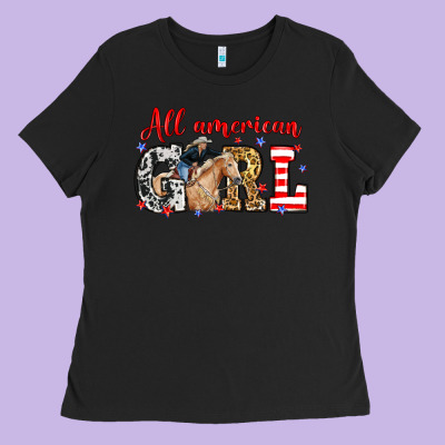All American Girl With Cowgirl Ladies Tee Designed By Neo Western