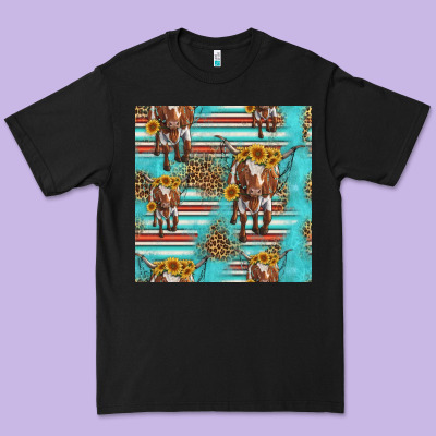 Longhorn Bull Seamless Pattern Premium Tee Designed By Hra Design Shop