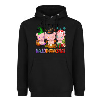 Black happy hallothanksmas pigs Heavyweight Hoodie - texasbilliewilder