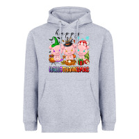 Heather Grey happy hallothanksmas pigs Heavyweight Hoodie - texasbilliewilder