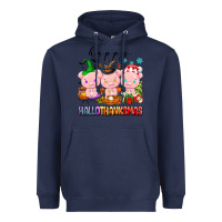 Navy happy hallothanksmas pigs Heavyweight Hoodie - texasbilliewilder