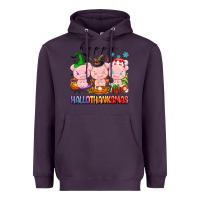 Plum happy hallothanksmas pigs Heavyweight Hoodie - texasbilliewilder