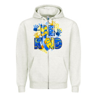Oatmeal Heather down syndrome be kind Zipper Hoodie - Artiststas