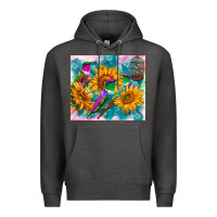 Charcoal Heather hummingbirds sunflower Premium Hoodie - TumblerDesignByShophia