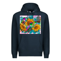 Navy hummingbirds sunflower Premium Hoodie - TumblerDesignByShophia