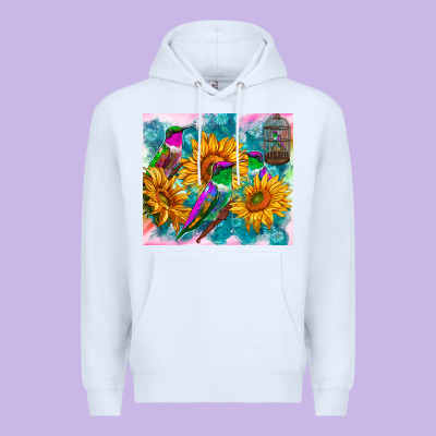 Hummingbirds Sunflower Premium Hoodie Designed By Tumblerdesignbyshophia