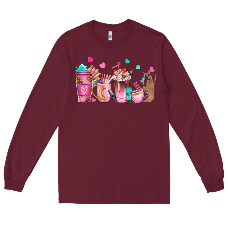 Nail Tech Coffee Cups Long Sleeve Tee by NancyCooperArtShop | Teevron