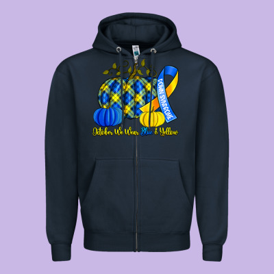October We Wear Blue And Yellow With Pumpkins Zipper Hoodie Designed By Artiststas