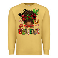 Antique Gold christmas believe afro messy bun Premium Sweatshirt - texasbilliewilder