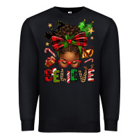Black christmas believe afro messy bun Premium Sweatshirt - texasbilliewilder