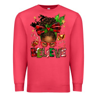 Cardinal christmas believe afro messy bun Premium Sweatshirt - texasbilliewilder